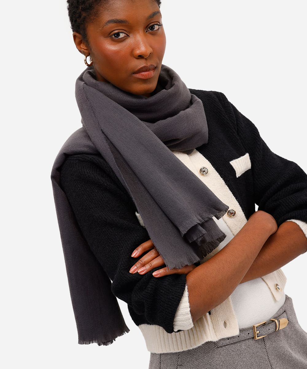 cachecol básico feminino texturizado cinza