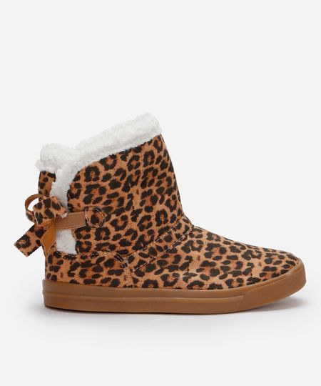 bota infantil cano curto forrada com laço animal print bege 28 bota infantil cano curto forrada com laço animal print bege 28
