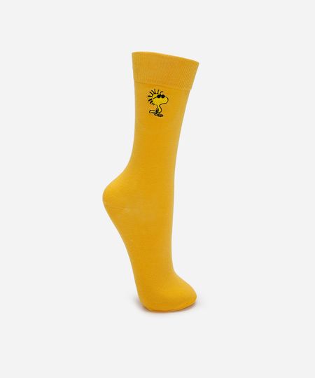 meia cano alto woodstock snoopy amarela 37-40