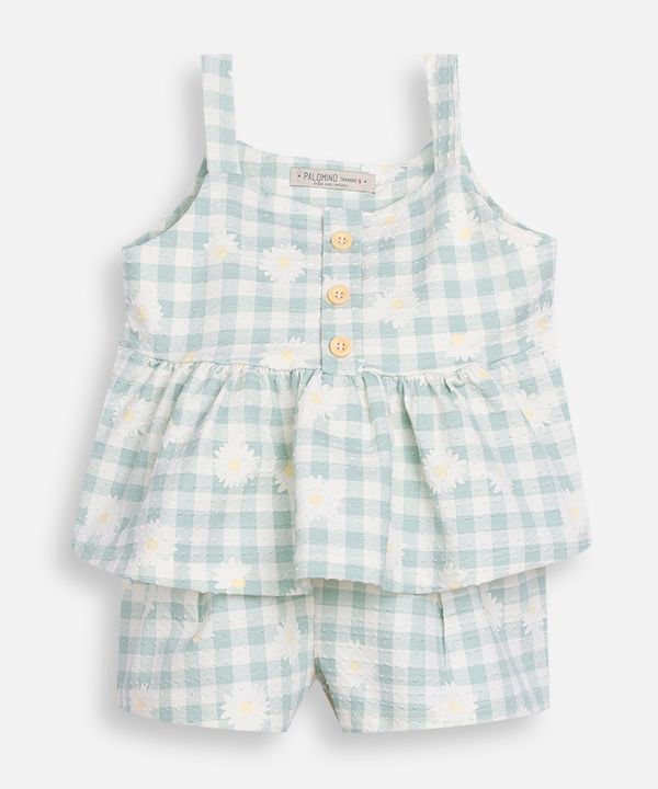 conjunto infantil xadrez texturizado floral verde 10