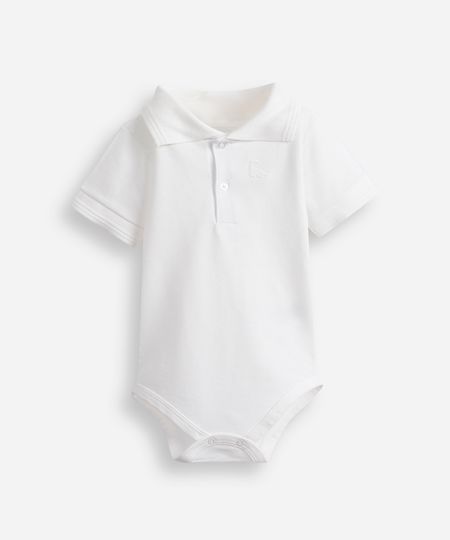body infantil polo manga curta off white 12-18