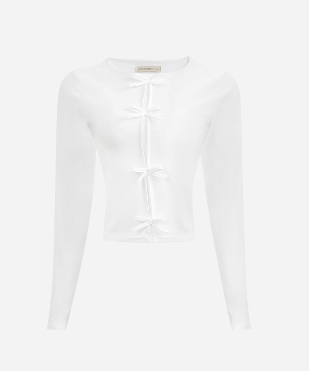 blusa cropped juvenil laços off white