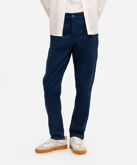 calça chino slim masculina de sarja azul 38