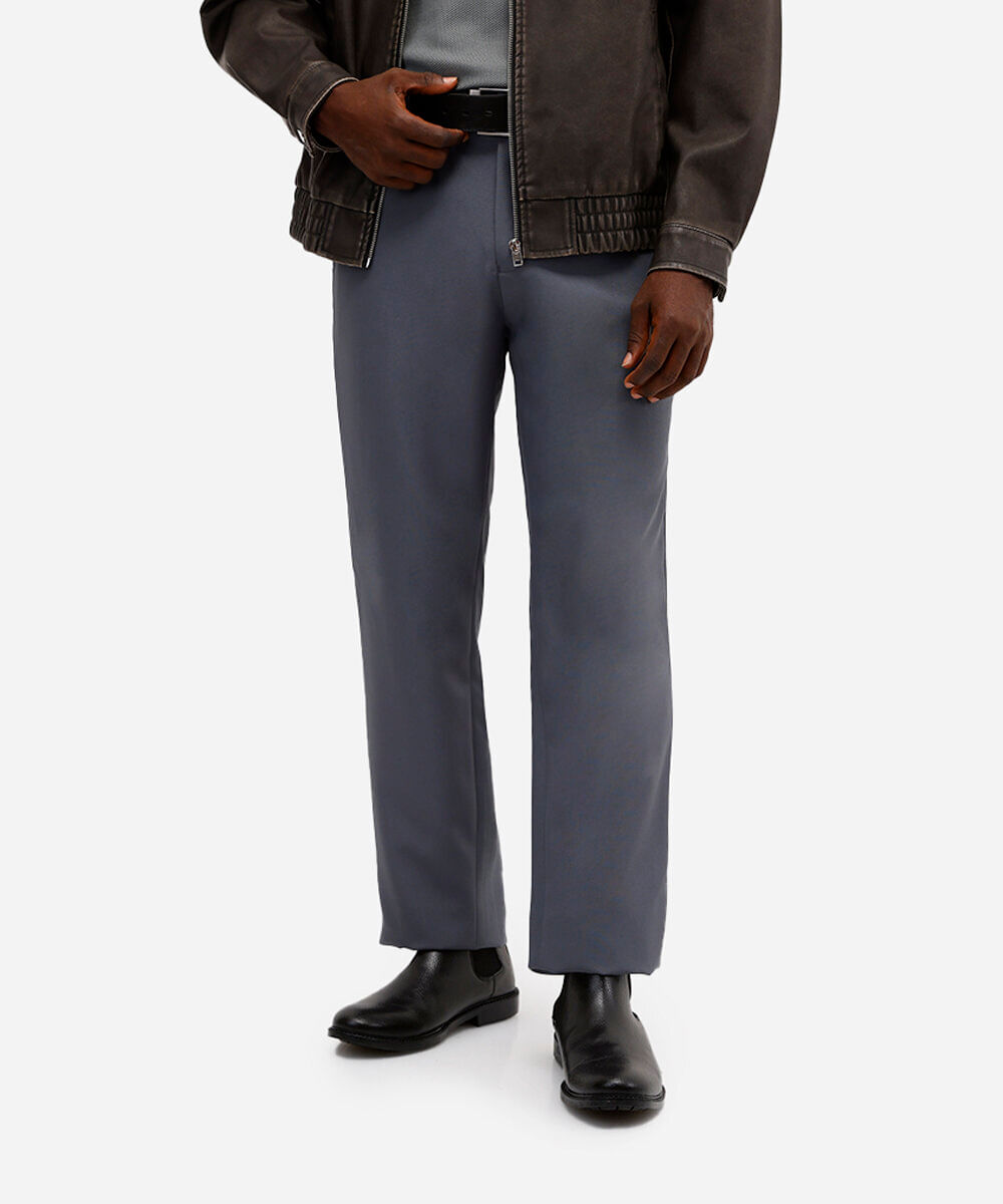 calça social reta de alfaiataria masculina cinza