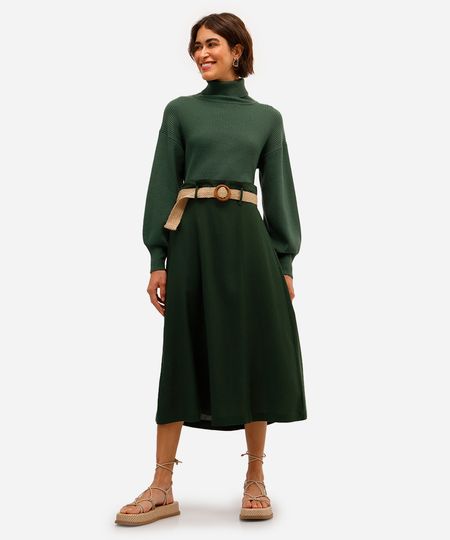 saia midi com linho cintura alta - verde floresta 38 saia midi com linho cintura alta - verde floresta 38