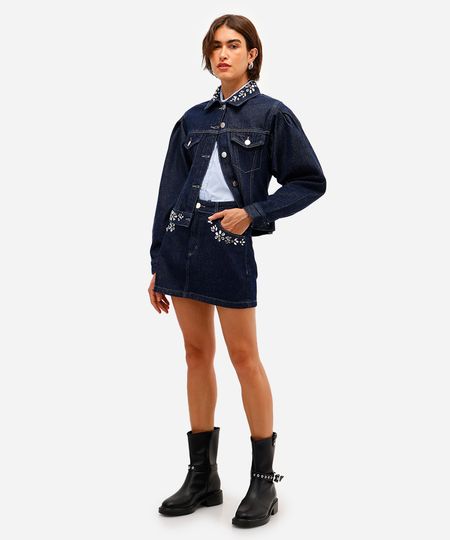 minissaia feminina jeans com brilhos azul 34 minissaia feminina jeans com brilhos azul 34
