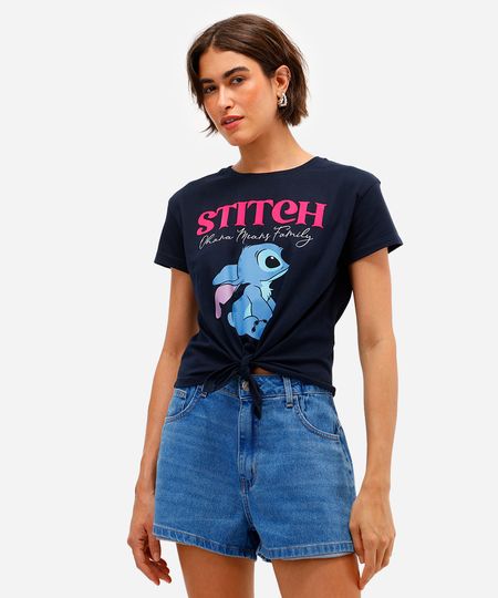 camiseta feminina de algodão stitch com amarração azul G camiseta feminina de algodão stitch com amarração azul G