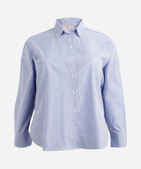 camisa feminina de algodão oversized plus size listrada azul GG