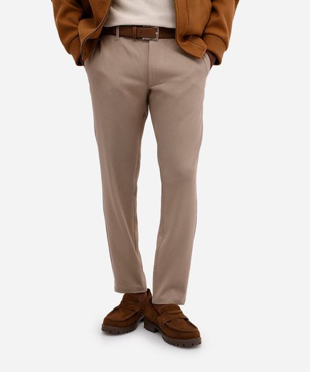calça masculina alfaiatada com elástico e bolsos bege 38