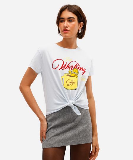 camiseta feminina de algodão garfield com amarração azul PP camiseta feminina de algodão garfield com amarração azul PP