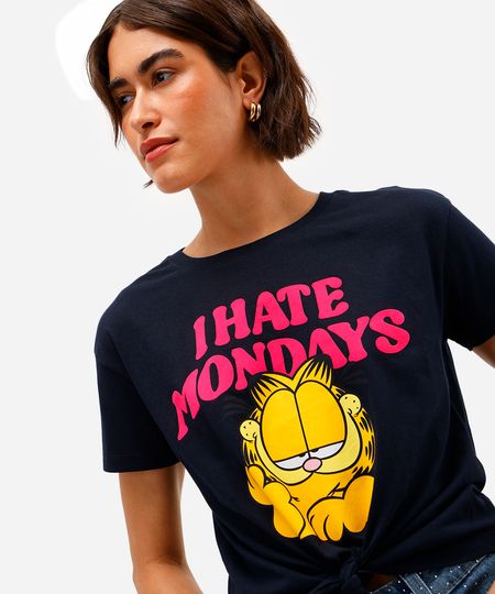 camiseta feminina de algodão garfield texturizada com amarração azul PP camiseta feminina de algodão garfield texturizada com amarração azul PP