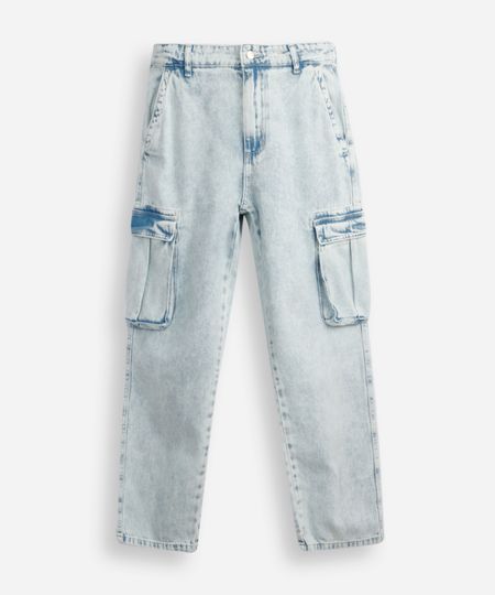 calça jeans juvenil wide leg slim cargo azul 10