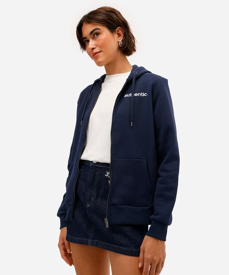 jaqueta feminina de moletom com capuz authentic azul M