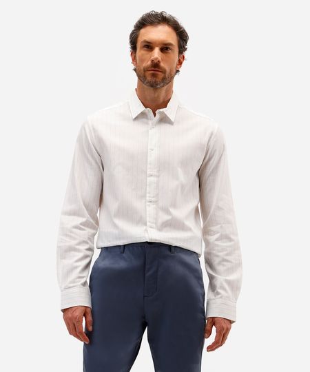 camisa masculina de algodão manga longa listrada off white P