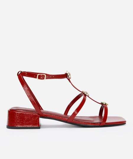 sandália gladiadora salto baixo oneself vermelho 34