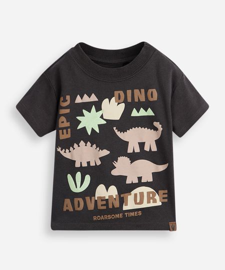 camiseta infantil de algodão dino cinza 2