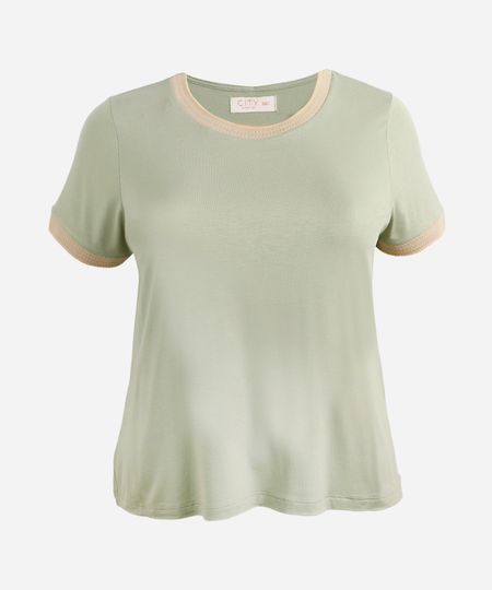 blusa de viscose manga curta quadriculada plus size - verde GG4