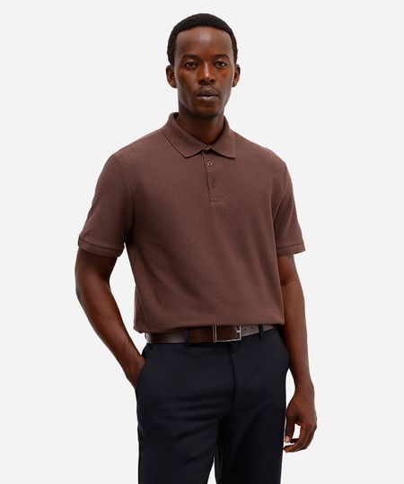 polo comfort masculina manga curta texturizada marrom M