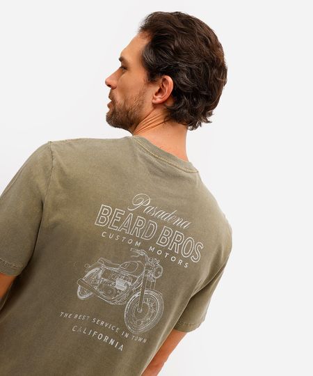 camiseta masculina de algodão estampada bege M camiseta masculina de algodão estampada bege M