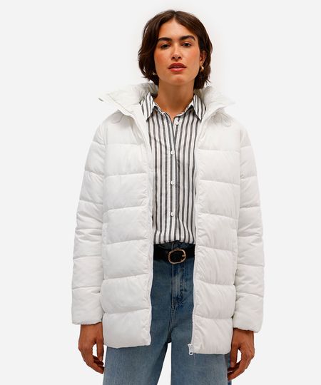 jaqueta puffer alongada com bolso off white M