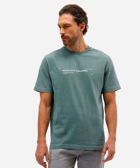 camiseta masculina de algodão never stop exploring verde G camiseta masculina de algodão never stop exploring verde G
