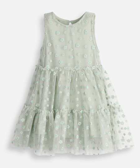 vestido infantil de tule floral verde 3