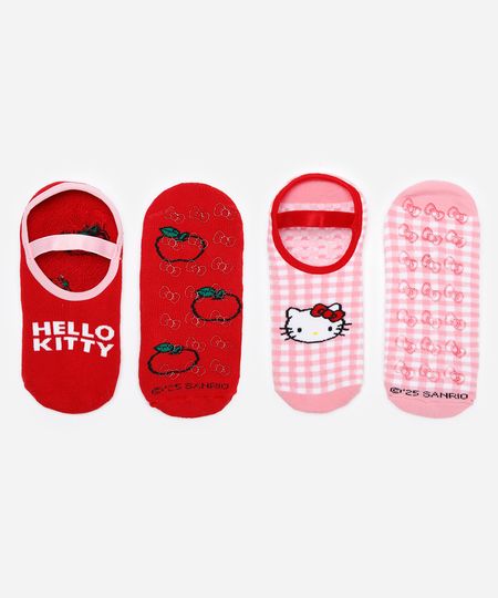 kit de 2 meias femininas sapatilha hello kitty colorida 34-39