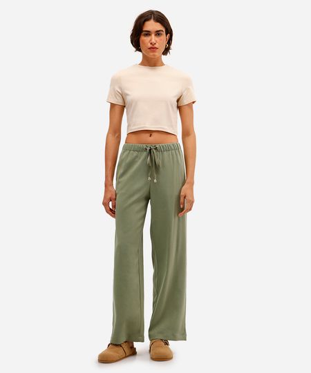 calça reta básica feminina cós elástico verde P