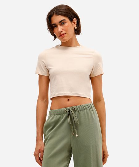 blusa básica feminina baby look bege GG blusa básica feminina baby look bege GG