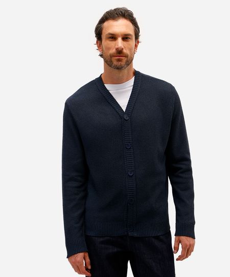 cardigan masculino de tricot texturizado azul P cardigan masculino de tricot texturizado azul P