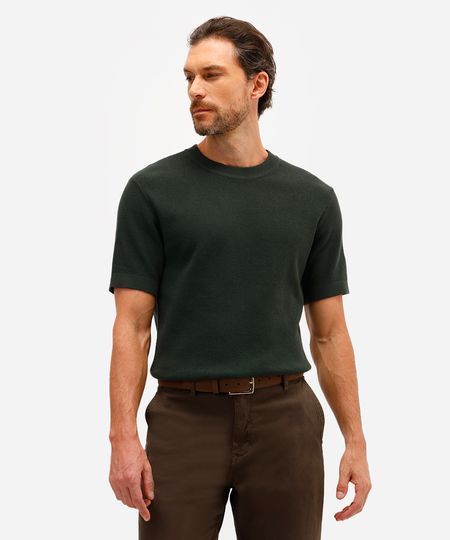camiseta masculina de tricot manga curta verde G