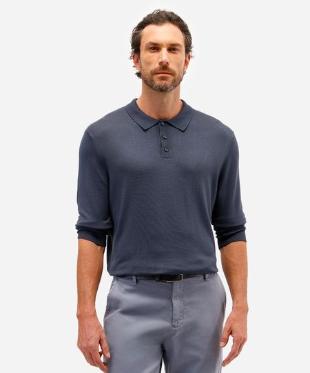 polo comfort masculina de tricot manga longa azul M
