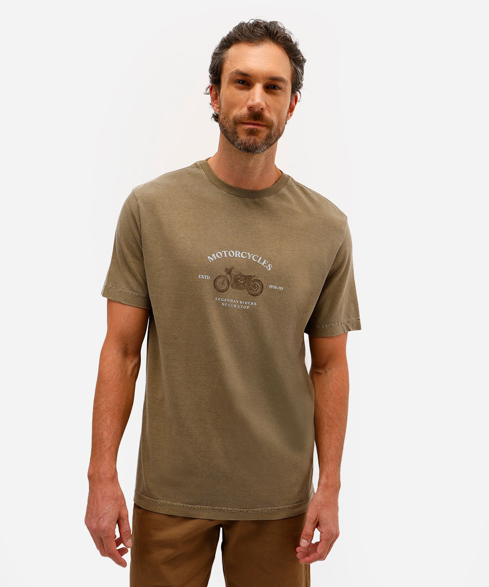 camiseta masculina de algodão motorcycles bege