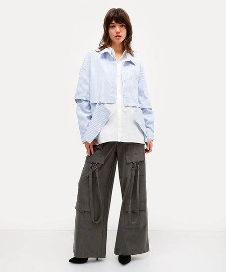 calça cargo feminina cintura alta daniel ueda cinza 40
