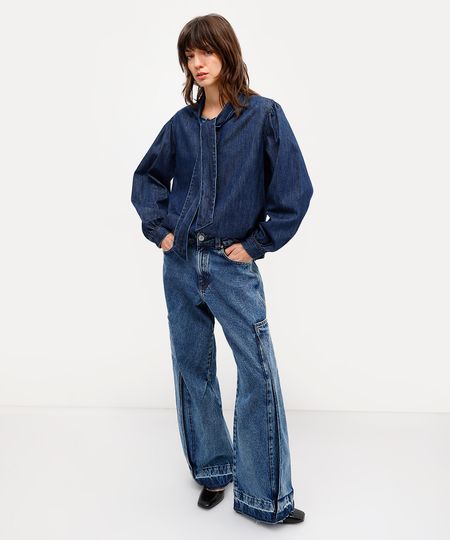 calça wide leg feminina jeans cintura alta antonio frajado azul 36 calça wide leg feminina jeans cintura alta antonio frajado azul 36