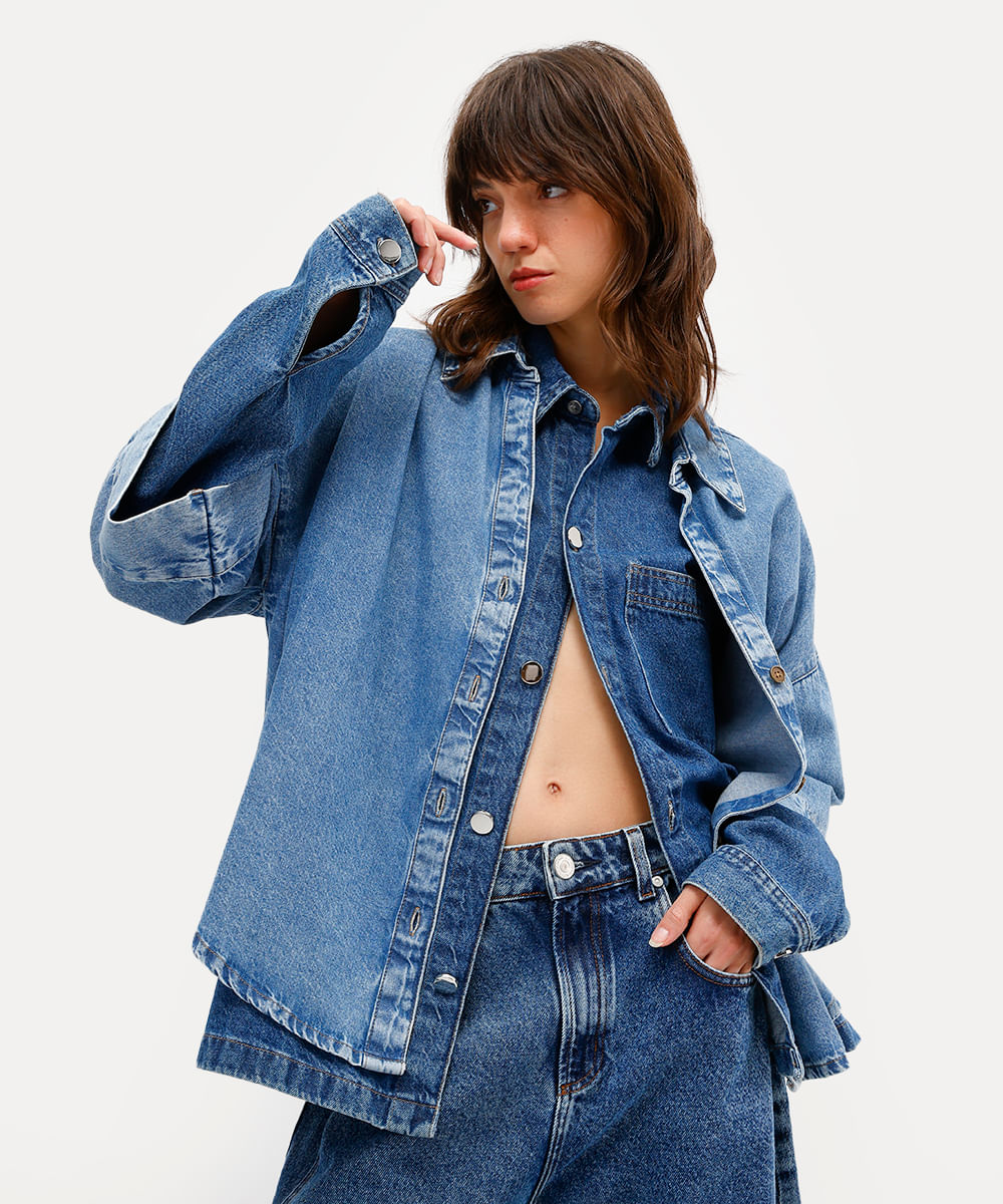 camisa feminina jeans antonio frajado – jeans medio