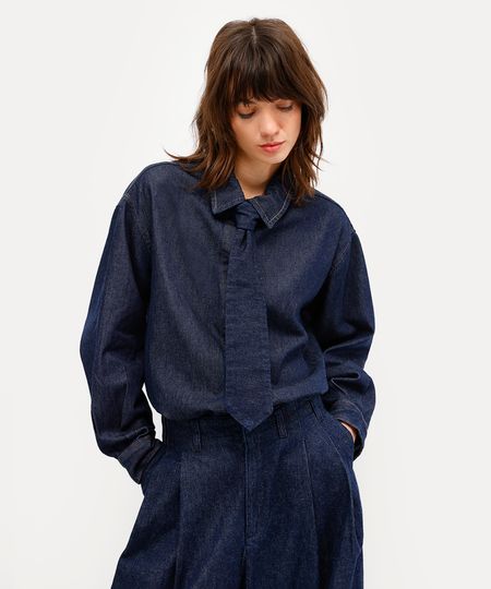camisa feminina jeans manga longa antonio frajado azul GG