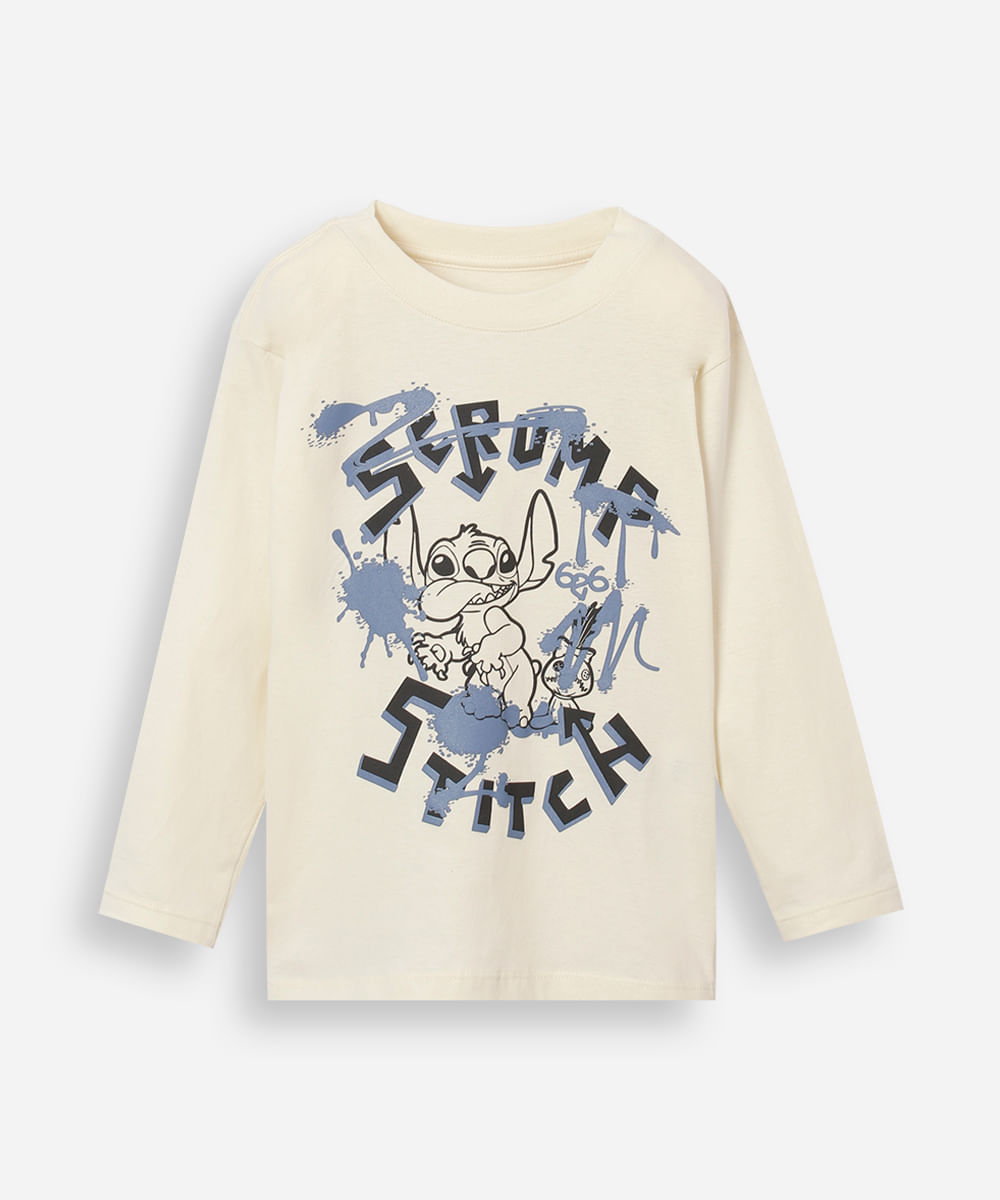 blusa infantil de algodão manga longa stitch bege