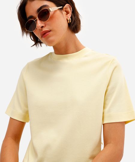 camiseta básica feminina de algodão peruano interlock amarela M camiseta básica feminina de algodão peruano interlock amarela M