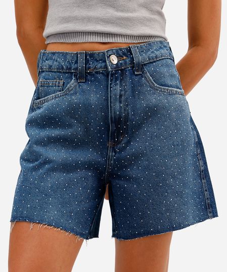 short feminino jeans com brilhos - jeans escuro 34 short feminino jeans com brilhos - jeans escuro 34