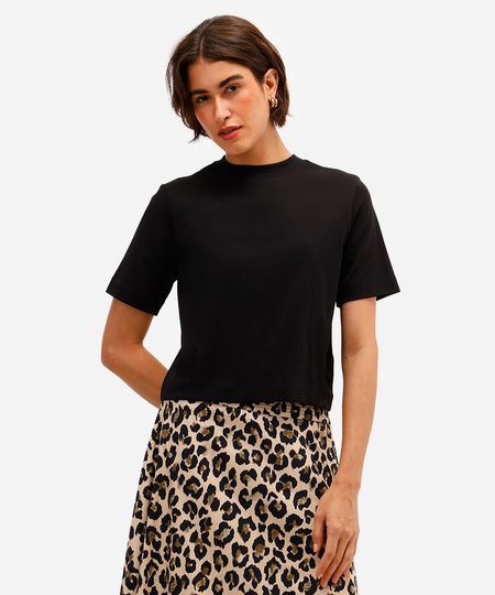 camiseta básica feminina de algodão peruano interlock preta PP