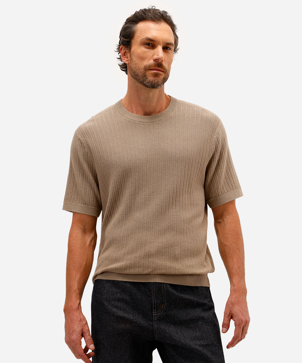 camiseta masculina de tricot texturizada bege