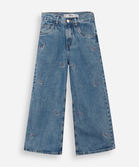 calça jeans infantil wide leg stitch azul 4