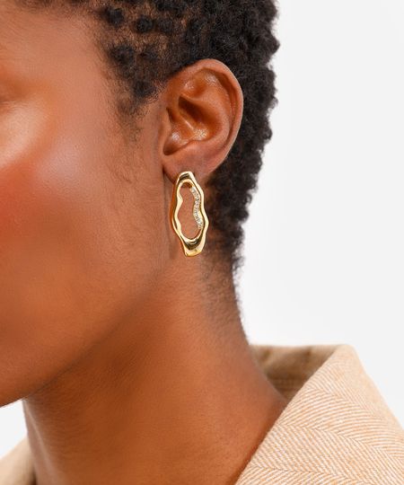 brinco banhado a ouro orgânico com strass dourado UNICO brinco banhado a ouro orgânico com strass dourado UNICO