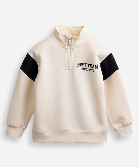 blusão de moletom infantil gola alta bordado bege 6 blusão de moletom infantil gola alta bordado bege 6
