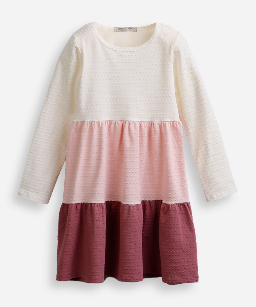 vestido infantil de algodão texturizado com recortes colorido