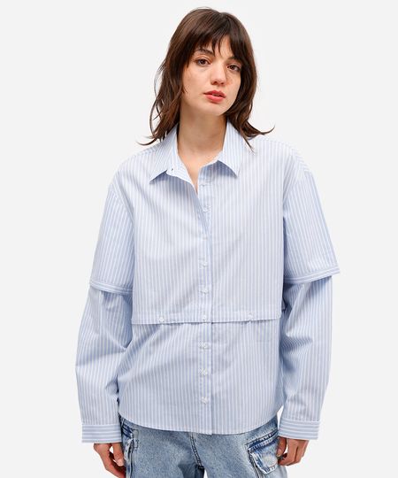 camisa unissex de algodão listrada daniel ueda azul P