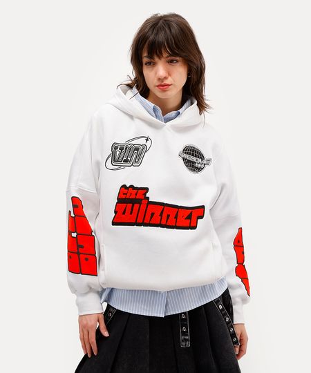 blusão unissex de moletom com bordado e capuz daniel ueda off white PP blusão unissex de moletom com bordado e capuz daniel ueda off white PP