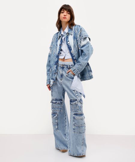 calça cargo oversized unissex jeans daniel ueda azul 36