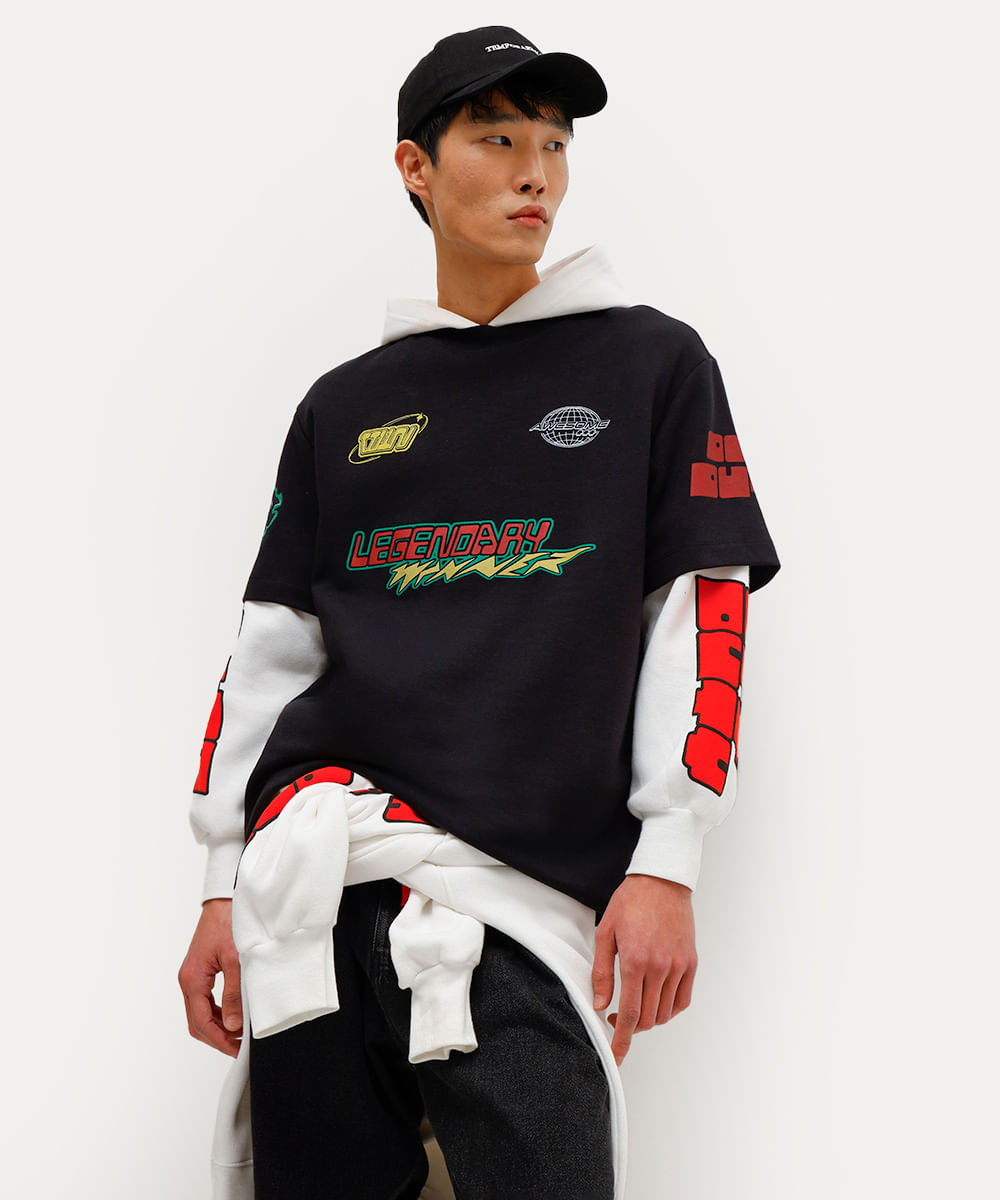 camiseta unissex manga curta estampada daniel ueda preta